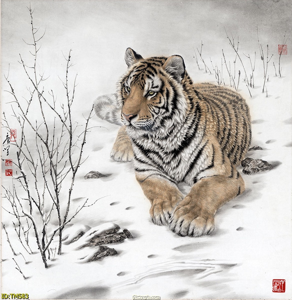Китайская живопись гунби тигр